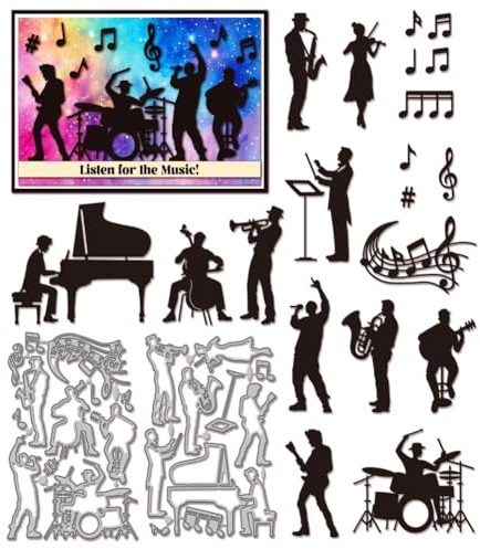 GLOBLELAND Stanzformen für Bandmitglieder für Bastelarbeiten Scrapbooking Metall Musiknoten Stanzformen Gitarre Klavier Stanzungen für Kartengestaltung Prägung Fotoalbum Basteln Dekor