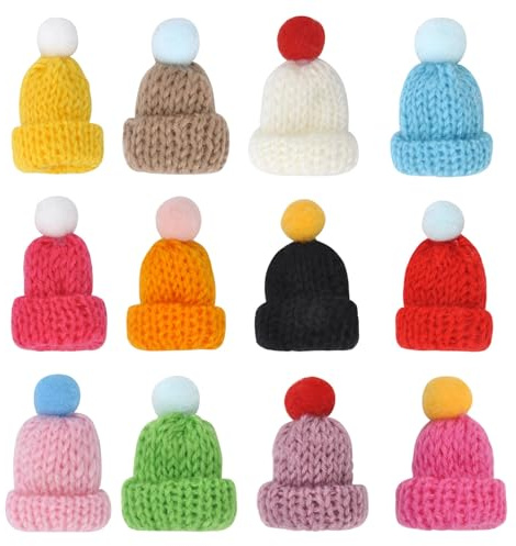 KQDRAVINE 40 mini gorros tejidos, gorros de Navidad, gorros de gnomos, accesorios para gusanos de la suerte, gorros de muñeca para fiestas de bricolaje y gorro de botella de Navidad