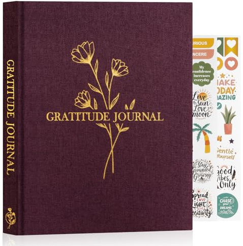 Lanpn Dankbarkeitstagebuch für Frauen Männer, 4 Monate Dankbarkeit Achtsamkeit Tagebuch, 5 Minuten Dankbarkeitsbuch 20x23cm, Daily Gratitude Journal Selbstliebe Buch, Lila, Englisch
