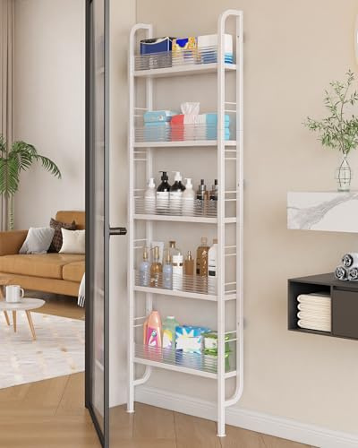 Ornestia Metal Narrow Storage Unit for Behind Door Storage（White）