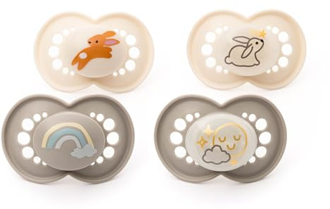 MAM Original Day & Night Schnuller | 18-36 Monate | 4er Pack | inklusive 2X Schnuller im Dunkeln leuchten | kiefergerechtes Design | Babyzubehör | Beige (verschiedene Motive)