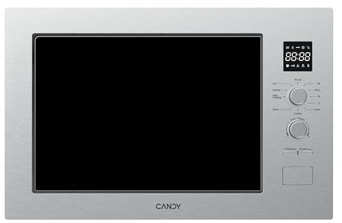 Candy 38 cm, forno a microonde integrato da 25 litri, griglia da 700 W, forno a microonde 800 W, 5 livelli di potenza, 8 funzioni, programmi di sbrinamento, controllo rotante, in acciaio inox, 31 x 60