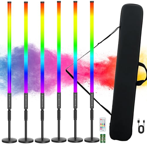 6Pack 3ft RGB Tube Light Portable 5000mAh Battery Powered with Stand Handheld Color Neon Light Bar LED Video Light with Bag for Photography DJ Dance Party Stage Painting Photo Booth Lighting