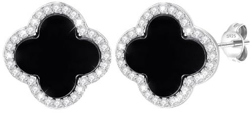J.Fée Kleeblatt Armband Kleeblatt Kette Silber 925 Ohrringe Armbänder Damen Klee-Halskette Damen mit Cubic Zirkonia, Schmuck Geschenke für Frauen,Gold, Silber