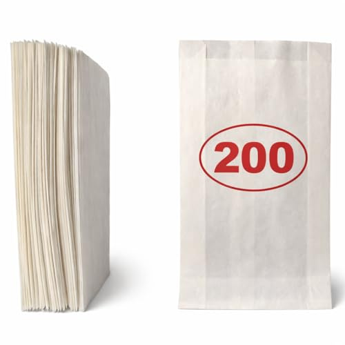 VEZODEK 200 Stück Weiß Papiertüten Klein Mini 20x12cm, Es Kann wie Verwendet werden Popcorn Tüten, Kraftpapier, Geschenktüten Kindergeburtstag, Butterbrottüten, Brottüten, Süßigkeiten