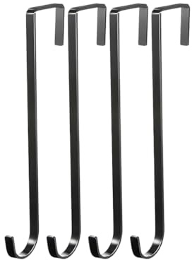 SrgPui 4 Pack Over Door Hook, Over Door Hangers, Sturdy Door Hooks for Hanging Coats, Towels, Christmas Wreaths, Space-Saving Solution for Entryways, Bathrooms, Bedrooms(Black)