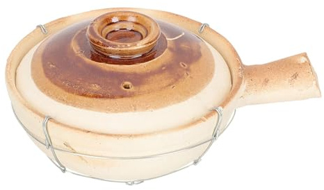 TOVINANNA Cocotte en Terre Cuite 08L Manche Unique et Armature en Fil de Fer Casserole Traditionnelle Blanche pour Cuisson Mijotée pour Riz Soupes et Plats Maison