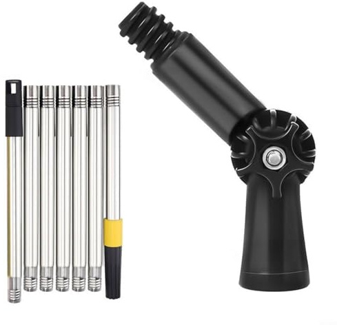GLFLOW Roof Gutter Cleaning Tool, 111 Inch Telescopic Gutter Cleaning Wand With Adjustable Length And Rotatable Head For Leaf Blower Cordless Use