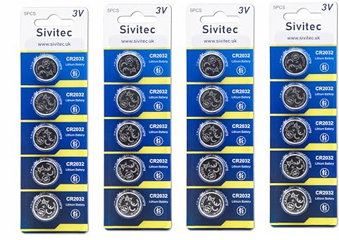 Sivitec 20X 2032 CR2032 Batteries Coin Button Cell 3V Lithium 240mAH Battery Up to 70% Extra Life Child Resistant Pack