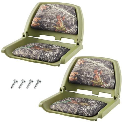 Set of 2 Foldable Boat Chairs, Fold-Down Low Back Captain Boat Seats with Thick Sponge Padding, Fixing Strap, Ergonomic Fishing Seating for Fishing Boat Yachts