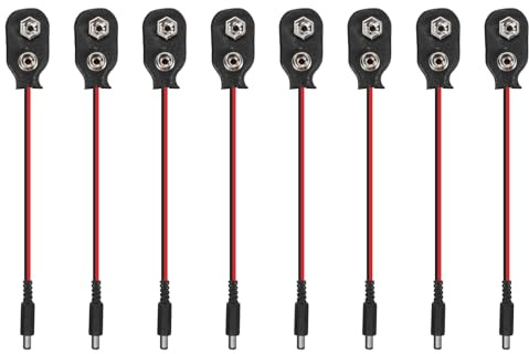 QUARKZMAN 8Pcs Connettore A Batteria 9V, Tipo I Cavo Maschio DC5521 Per Modulo Alimentazione Strisce LED Elettronica Breadboard, Nero E Rosso