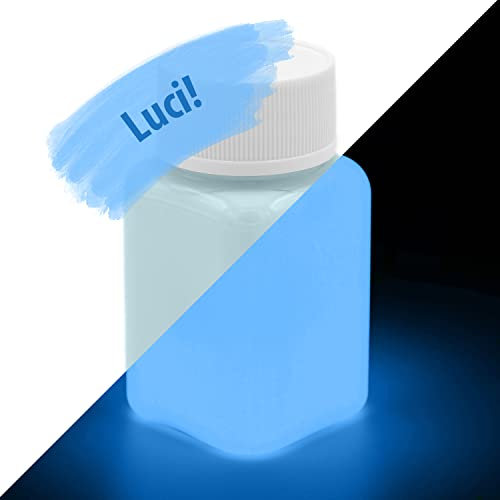 LUMENTICS Premium Leuchtfarbe Blau 100g - Im Dunkeln leuchtende Malfarbe - Nachleuchtende UV Farbe mit Glow Effekt - Phosphoreszierend - Made in Germany