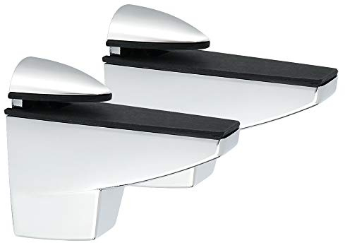 SAYAYO Adjustable Glass Shelf Brackets for 5-25mm Thickness Shelf, Chrome | Glass Shelf Support Wood Holder, Fish Mouth Type Clip, Zinc Alloy, 2PCS