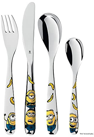 WMF Minions Kinderbesteck Set 4-teilig, Kinderbesteck Edelstahl, Besteck Kinder ab 3 Jahre, Cromargan poliert, spülmaschinengeeignet