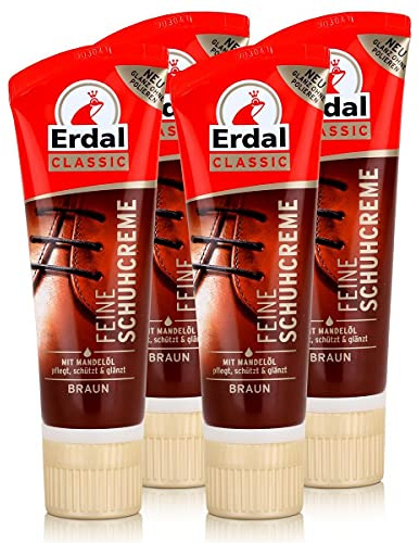 Erdal Classic Feine Schuhcreme Braun - Tubencreme, mit Mandelöl 75ml (4er Pack)