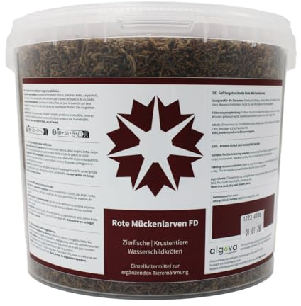 algova Red Mosquito Larvae FD liofilizzato cibo naturale per pesci ornamentali, discus, pesci angelo, betta, koi, gamberetti, granchi e tartarughe (5L = 600g)