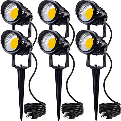 SUNVIE LED Outdoor Spotlight 12W Landscape Lighting 120V AC Waterproof Landscape Lights Spot Lights for Yard with Spiked Stake Warm White Flag Light Garden Decorative Lamp with US 3-Plug in (6 Pack)