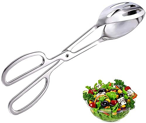Zange Küche Edelstahl, Lebensmittelzange aus Edelstahl, Rostfreier Stahl Multifunktion Scherenform Zangen Servieren für Gemüse, Salat, Fleisch, Vorspeise, Steak (Silber)