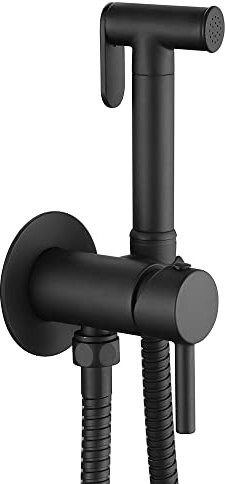 Kibath L474651 Robinet pour WC, noir hygiène intime pour remplacement du bidet, mitigeur eau froide et chaude avec douche à main, design rond, noir mat