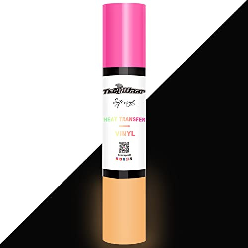 TECKWRAP Lyser i mörkret färgskiftande värmeöverföringsvinylfolie rulle – ljusöverföring HTV stryk på neon flexfolie med matt finish 152 cm x 25 cm (neonrosa)