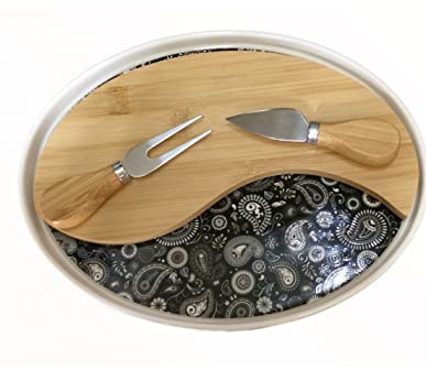 BRANDANI TAGLIERE SHANTI NERO PORCELLANA/BAMBOO CON 2 COLTELLI FORMAGGIO 52855
