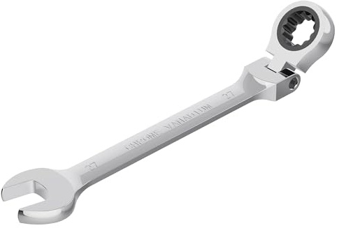 FOCMKEAS 27mm Flex-Head Ratcheting Combination Wrench, 27mm Metric | 72 Teeth, 12 Point Ratchet Box Ended and Open End Spanner Tools, Flexible Head Gear Wrench, Heat-Treated CR-V
