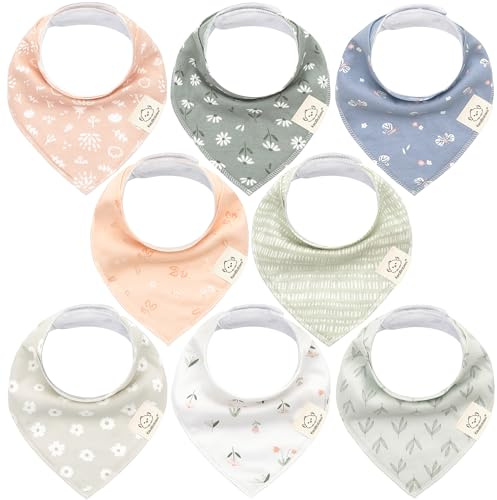 Pack de 8 Pañuelos Triangulares Bebé Niño, Niña - Baberos Bandana Unisex Algodón Orgánico, Súper Absorbentes