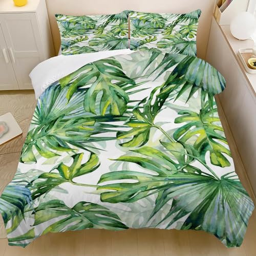 CYSYLQW Bettwäsche Tropische Blätter Grün Palmenblätter Muster Blumen Bettbezug Tropische Palmenblätter Und Monstera Grüne Blätter Bettwäsche-Set Für Einzelbett (135 x 200 cm,2)