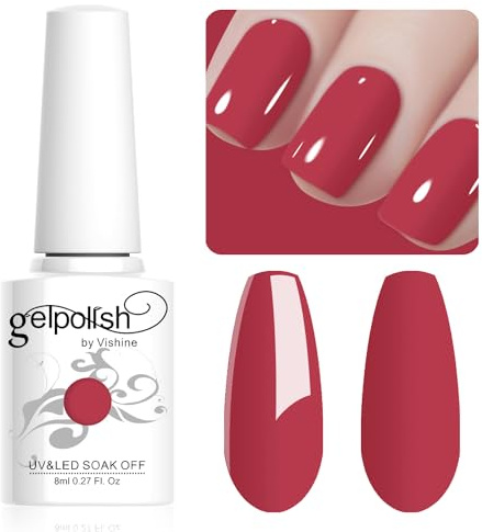 Vishine Vernis à Ongles Gel Couleur Rouge rosé, Vernis Gel Semi Permanent Soak Off UV LED Gel Polish Nail Art Manucure 8ml L014