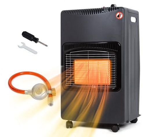 Todeco 4200 Watt Keramik Gasheizer Gasheizung Gasofen, Schwarz, 3 Heizstufen, inkl. Druckregler, Gasschlauch, Keramik Gasheizung für Balkone und gut belüftete Innen- und Außenbereiche