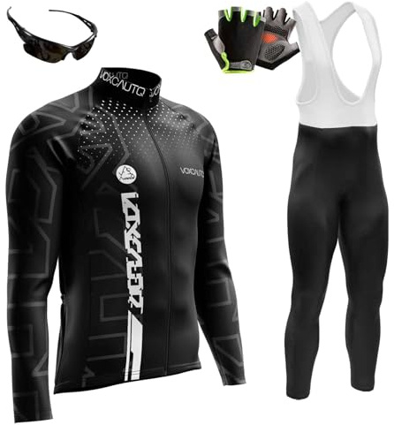 VOXCAUTQ Cykeltröja för män set 9D gel vadderad vägcykel cykel tröja + haklapp byxor med MTB cykelkläder kit snabbtorkande, 9, S