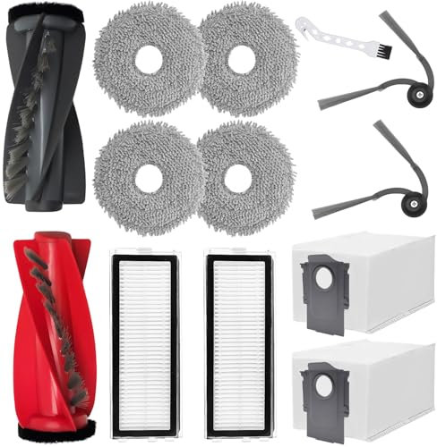 DianSung Zubehör set für Roborock Qrevo S5V/ Qrevo Curv S5X/Qrevo Edge S5A/Qrevo Curv/Qrevo Curve -Staubsauger Ersatzteil, Rollenbürste, 4 Wischtücher, 3 Staubbeutel, 2 Seitenbürsten, 2 Filter
