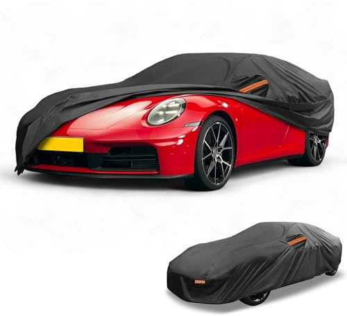 Partuto 210D-PU Full Car Cover for Porsche 911 with Zipper | All-Weather Waterproof, UV-Resistant Outdoor Full Cover, Right Side Zipper, Black