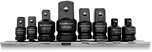 WinHolder 35Peices 6 Point Deep Impact Socket Set 1/2 Inch Metric 8mm-32mm/8PCS Impact Socket Adaptor Set 1/4 3/8 1/2 3/4 Step Up/Down Reducer (8pcs Metal Rail)