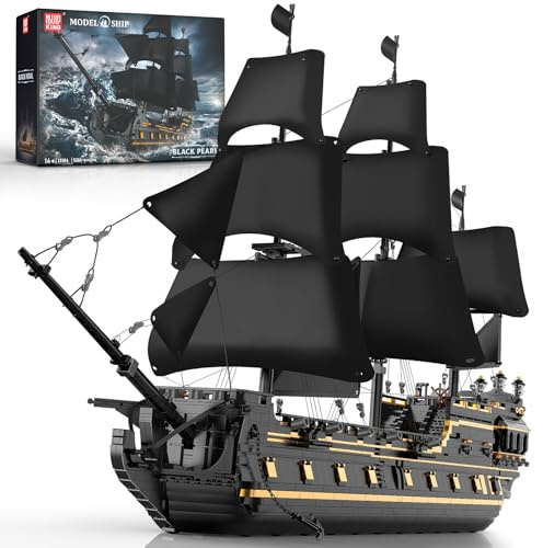 Mould King 13186 Black Pearl Piratenschiff Klemmbausteine Bauset aus Bausteinen, 5266 Teile Technik Groß MOC Segelboot Spielzeug Bausatz Modell für Erwachsene