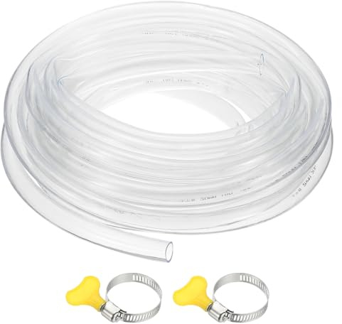 PATIKIL 1pcs Plastic Tubing, 20mm x 24mm x 10M Vinyl Tubing Clear Tube with Hose Clamps, Soft Hose Line Pipe for Multipurpose Industrial Vinyl Aquarium