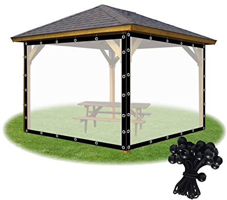 Paneles laterales transparentes para toldo para exteriores con ojales y cuerdas elásticas, personalizables, resistentes a la lluvia y al polvo, para cenador, pérgola, porche, 16.4 x 11.48 pies (5 x