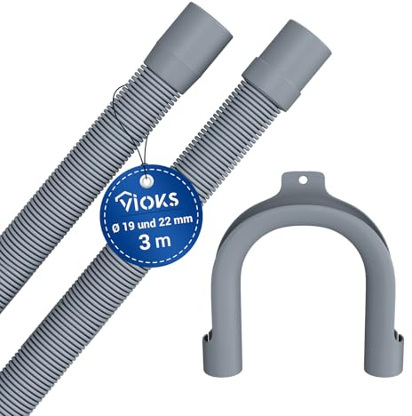 VIOKS Waschmaschine Ablaufschlauch 3m 19/22mmØ & Spülmaschine Ablaufschlauch Geschirrspüler/Flexibler Abwasserschlauch Waschmaschine Ersatzteile