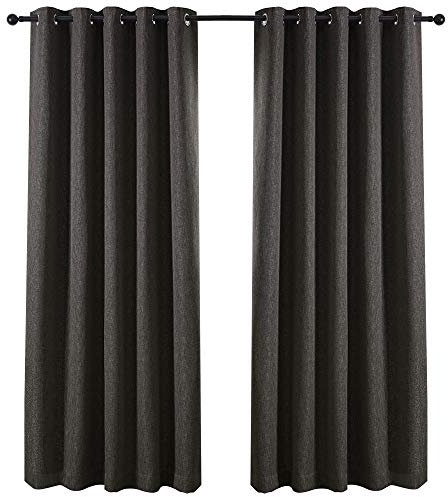 QINUO HOME 90 Drop Faux Linen Blackout Curtains - Fully Lined Energy Saving Grommet Panels Blackout Window Drapes for Sliding Glass Door Curtains, Dounle Pieces, 46×90 inch, Grey