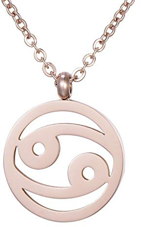 Morella collana da donna in acciaio inox oro rosa con ciondolo segno zodiacale Cancro in sacchetto di velluto