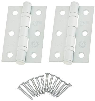 Door Hinges 3 76mm Ball Bearing 1 Pair Pack [2 Hinges & Screws] White Finish