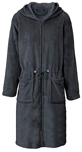 CelinaTex XS-XL Bademantel Kapuze Uni kurz oder lang aufgesetzte Taschen zwei Wege Reißverschluss Damen Kuschelflanell OEKO-TEX