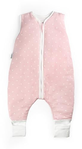 Ehrenkind® Baby Sommerschlafsack mit Füßen 1.0 TOG aus weicher OEKO-TEX zertifizierter Bio-Baumwolle | Sommer Schlafsack | Baby Schlafsack Gr. 80 Rosa mit weißen Punkten | 1 Tog