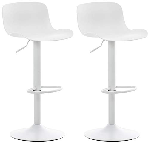 CLP Set 2 Sgabelli Bar Almada in Polipropilene I Coppia Sedie Alte Bancone Girevoli Regolabili 57-78 CM, Colore:Bianco