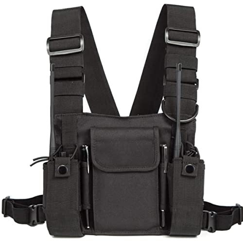 Litensh Walkie Talkie Chest Harness Radio Harness Shoulder Holder Pocket Radio Chest Harness Bags Pack Backpack Holster Carry Case Rescue Essentials Techwear Vest Chest Rig Pouch Black