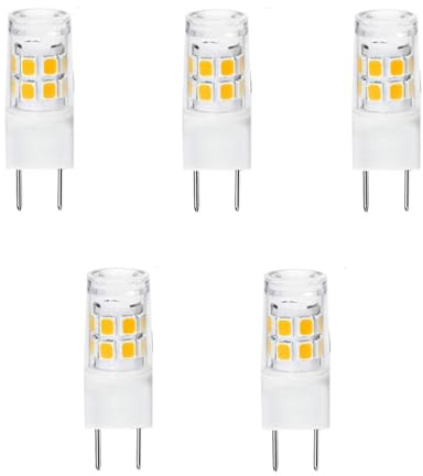 5-Pack GY8.6 G8 LED Bulb 3W, 120V 30W Halogen Replacement Bulb, Improved Version G8/GY8.6 Bi-pin Base,for Microwave Lighting, Under Counter Kitchen Lighting, Under-Cabinet Light (Warm White 3000K)