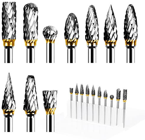 Hartmetall Frässtifte mit Doppelschnitt, 10 Stück Hartmetall Rotationsfräser Set, Rotationswerkzeug-Zubehör Schnitzbit für Holz&Steinschnitzerei, Stahl-Metallbearbeitung (3mm Schaft,6mm Schleifkopf)