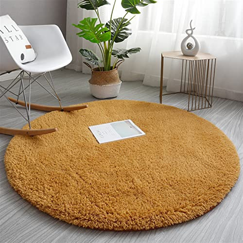 SK Studio Hochflor Shaggy Teppich Schlafzimmer Langflor Rund Modern Teppiche für Wohnzimmer, Esszimmer oder Kinderzimmer Khaki, 200cm