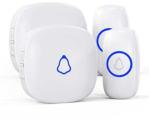 SECRUI Sonnette Sans Fil Exterieur Etanche, Doorbell Avec 2 Récepteurs + 2 Émetteur À Pile, 58 Mélodies Carillon, 5 Niveaux Volume 120 dB, LED, 300m Longue Portée Sonette Pour Maison,Appartement,Blanc