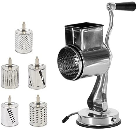 Râpe À Fromage Rotative Manuelle Avec 5 Lames En Acier Inoxydable En Forme De Tambour Pour Machine À Salade De Pommes De Terre, Oignons, Concombres Et Carottes,Argent